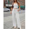 imageTrendy Queen 2 Piece Vacation Outfits for Women Summer Travel Outfits 2026 Spring Fashion Tube Tops Wide Leg PantsOatmeal Grey