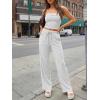 imageTrendy Queen 2 Piece Vacation Outfits for Women Summer Travel Outfits 2026 Spring Fashion Tube Tops Wide Leg PantsOatmeal Grey