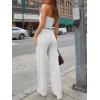 imageTrendy Queen 2 Piece Vacation Outfits for Women Summer Travel Outfits 2026 Spring Fashion Tube Tops Wide Leg PantsOatmeal Grey