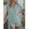 imageTrendy Queen Pajamas Set for Women 2 Piece Short Sleeve Sleepwear Button Down Pjs Matching Lounge Sets with PocketsLight Green