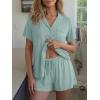 imageTrendy Queen Pajamas Set for Women 2 Piece Short Sleeve Sleepwear Button Down Pjs Matching Lounge Sets with PocketsLight Green