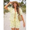imageTrendy Queen Short Sets Women 2 Piece Summer Vacation Beach Outfits Going Out Matching Clothes Cute Striped Tie Front TopsYellow