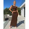 imageTrendy Queen Skirt Sets Women 2 Piece Going Out Dressy Outfits 2026 Summer Sexy Maxi Bodycon Dress Off The Shoulder Crop TopsCoffee Brown