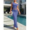 imageTrendy Queen Skirt Sets Women 2 Piece Going Out Dressy Outfits 2026 Summer Sexy Maxi Bodycon Dress Off The Shoulder Crop TopsDusty Blue