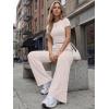 imageTrendy Queen Womens 2 Piece Lounge Matching Sets Wide Leg Pants Crew Neck Short Sleeve Shirt SweatsuitsApricot