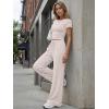 imageTrendy Queen Womens 2 Piece Lounge Matching Sets Wide Leg Pants Crew Neck Short Sleeve Shirt SweatsuitsApricot
