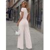 imageTrendy Queen Womens 2 Piece Lounge Matching Sets Wide Leg Pants Crew Neck Short Sleeve Shirt SweatsuitsApricot