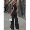 imageTrendy Queen Womens 2 Piece Lounge Matching Sets Wide Leg Pants Crew Neck Short Sleeve Shirt SweatsuitsBlack