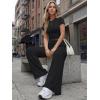 imageTrendy Queen Womens 2 Piece Lounge Matching Sets Wide Leg Pants Crew Neck Short Sleeve Shirt SweatsuitsBlack