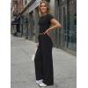 imageTrendy Queen Womens 2 Piece Lounge Matching Sets Wide Leg Pants Crew Neck Short Sleeve Shirt SweatsuitsBlack