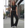 imageTrendy Queen Womens 2 Piece Lounge Matching Sets Wide Leg Pants Crew Neck Short Sleeve Shirt SweatsuitsBlack