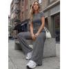 imageTrendy Queen Womens 2 Piece Lounge Matching Sets Wide Leg Pants Crew Neck Short Sleeve Shirt SweatsuitsDark Grey