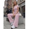 imageTrendy Queen Womens 2 Piece Lounge Matching Sets Wide Leg Pants Crew Neck Short Sleeve Shirt SweatsuitsDusty Pink