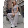 imageTrendy Queen Womens 2 Piece Lounge Matching Sets Wide Leg Pants Crew Neck Short Sleeve Shirt SweatsuitsDusty Purple