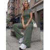 imageTrendy Queen Womens 2 Piece Lounge Matching Sets Wide Leg Pants Crew Neck Short Sleeve Shirt SweatsuitsGreen