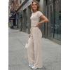 imageTrendy Queen Womens 2 Piece Lounge Matching Sets Wide Leg Pants Crew Neck Short Sleeve Shirt SweatsuitsKhaki