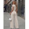 imageTrendy Queen Womens 2 Piece Lounge Matching Sets Wide Leg Pants Crew Neck Short Sleeve Shirt SweatsuitsKhaki