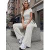 imageTrendy Queen Womens 2 Piece Lounge Matching Sets Wide Leg Pants Crew Neck Short Sleeve Shirt SweatsuitsLight Grey