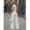 imageTrendy Queen Womens 2 Piece Lounge Matching Sets Wide Leg Pants Crew Neck Short Sleeve Shirt SweatsuitsLight Grey
