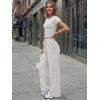 imageTrendy Queen Womens 2 Piece Lounge Matching Sets Wide Leg Pants Crew Neck Short Sleeve Shirt SweatsuitsLight Grey