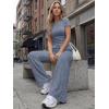 imageTrendy Queen Womens 2 Piece Lounge Matching Sets Wide Leg Pants Crew Neck Short Sleeve Shirt SweatsuitsNavy