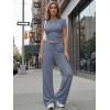 imageTrendy Queen Womens 2 Piece Lounge Matching Sets Wide Leg Pants Crew Neck Short Sleeve Shirt SweatsuitsNavy