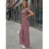 imageTrendy Queen Womens 2 Piece Lounge Matching Sets Wide Leg Pants Crew Neck Short Sleeve Shirt SweatsuitsWine