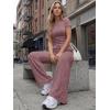 imageTrendy Queen Womens 2 Piece Lounge Matching Sets Wide Leg Pants Crew Neck Short Sleeve Shirt SweatsuitsWine