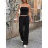 imageTrendy Queen Womens 2 Piece Lounge Sets Matching Summer Beach Vacation Outfits 2026 Striped Tube Tops Pants Travel ClothesBlack