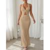 imageTrendy Queen Womens 2 Piece Sets Twist Front Halter Cami Tops and Bodycon Maxi Skirt Summer Going Out Vacation OutfitsKhaki