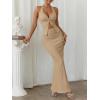 imageTrendy Queen Womens 2 Piece Sets Twist Front Halter Cami Tops and Bodycon Maxi Skirt Summer Going Out Vacation OutfitsKhaki