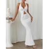 imageTrendy Queen Womens 2 Piece Sets Twist Front Halter Cami Tops and Bodycon Maxi Skirt Summer Going Out Vacation OutfitsWhite