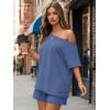 imageTrendy Queen Womens 2 Piece Summer Shorts Set Lounge Matching Two Piece Oversized Beach Vacation Outfits 2026 SweatsuitsBlue