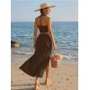 imageTrendy Queen Womens Ruched Halter Crop Top and Bodycon Long Skirt 2 Piece Set for Going Out Summer Vacation Outfit 2026Brown