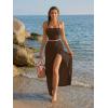imageTrendy Queen Womens Ruched Halter Crop Top and Bodycon Long Skirt 2 Piece Set for Going Out Summer Vacation Outfit 2026Brown