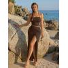 imageTrendy Queen Womens Ruched Halter Crop Top and Bodycon Long Skirt 2 Piece Set for Going Out Summer Vacation Outfit 2026Brown