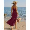 imageTrendy Queen Womens Ruched Halter Crop Top and Bodycon Long Skirt 2 Piece Set for Going Out Summer Vacation Outfit 2026Burgundy