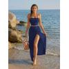 imageTrendy Queen Womens Ruched Halter Crop Top and Bodycon Long Skirt 2 Piece Set for Going Out Summer Vacation Outfit 2026Navy