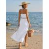 imageTrendy Queen Womens Ruched Halter Crop Top and Bodycon Long Skirt 2 Piece Set for Going Out Summer Vacation Outfit 2026White