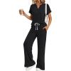 imageTrendy Queen 2 Piece Lounge Sets for Women Summer 2026 Henley Sweatsuit Travel Vacation Airport Outfits Pajamas SetsBlack