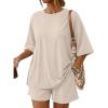 imageTrendy Queen 2 Piece Summer Set Oversized Top amp Loose Fit Shorts with PocketsBeige