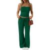 imageTrendy Queen 2 Piece Vacation Outfits for Women Summer Travel Outfits 2026 Spring Fashion Tube Tops Wide Leg PantsGreen