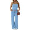 imageTrendy Queen 2 Piece Vacation Outfits for Women Summer Travel Outfits 2026 Spring Fashion Tube Tops Wide Leg PantsLight Blue