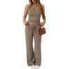 imageTrendy Queen 2 Piece Vacation Outfits for Women Summer Travel Outfits 2026 Spring Fashion Tube Tops Wide Leg PantsMocha