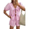 imageTrendy Queen Short Sets Women 2 Piece Summer Vacation Beach Outfits Going Out Matching Clothes Cute Striped Tie Front TopsPink