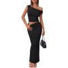 imageTrendy Queen Skirt Sets Women 2 Piece Going Out Dressy Outfits 2026 Summer Sexy Maxi Bodycon Dress Off The Shoulder Crop TopsBlack