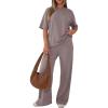 imageTrendy Queen Women 2 Piece Matching Summer Lounge Sets Clothing 2026 Short Sleeve Shirts amp Pants Travel OutfitRose Taupe