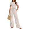 imageTrendy Queen Womens 2 Piece Lounge Matching Sets Wide Leg Pants Crew Neck Short Sleeve Shirt SweatsuitsApricot