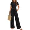 imageTrendy Queen Womens 2 Piece Lounge Matching Sets Wide Leg Pants Crew Neck Short Sleeve Shirt SweatsuitsBlack