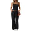 imageTrendy Queen Womens 2 Piece Lounge Sets Matching Summer Beach Vacation Outfits 2026 Striped Tube Tops Pants Travel ClothesBlack